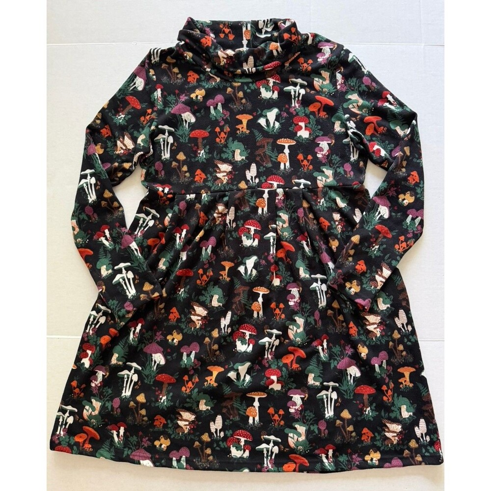 LA Soul Women’s L Mushroom-Print Dress Velour Soft Comfy Cowl Neck Long Sleeve